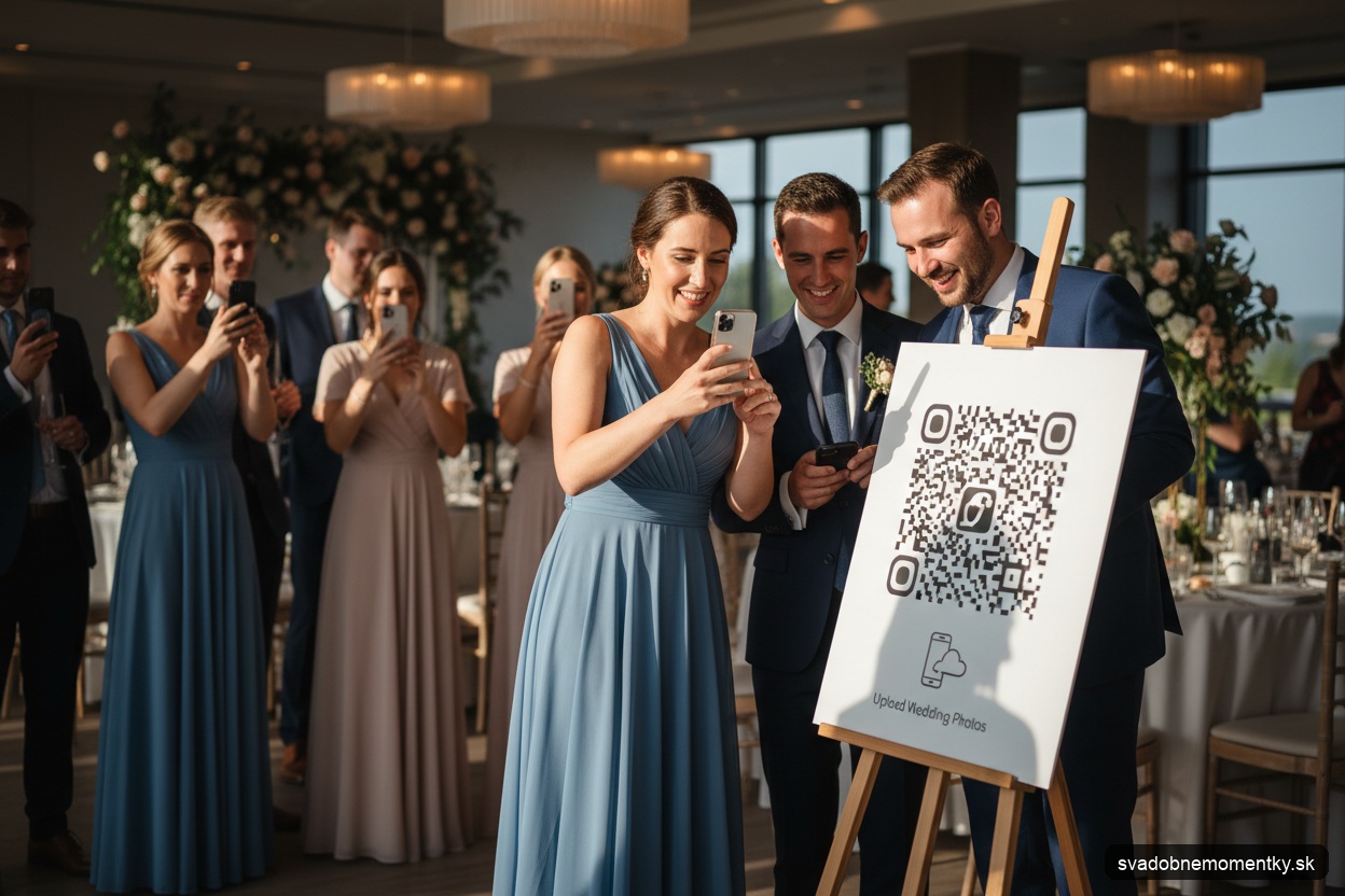 hostí nahrávajúcich svadobné fotografie cez QR kód, moderné technológie na svadbe